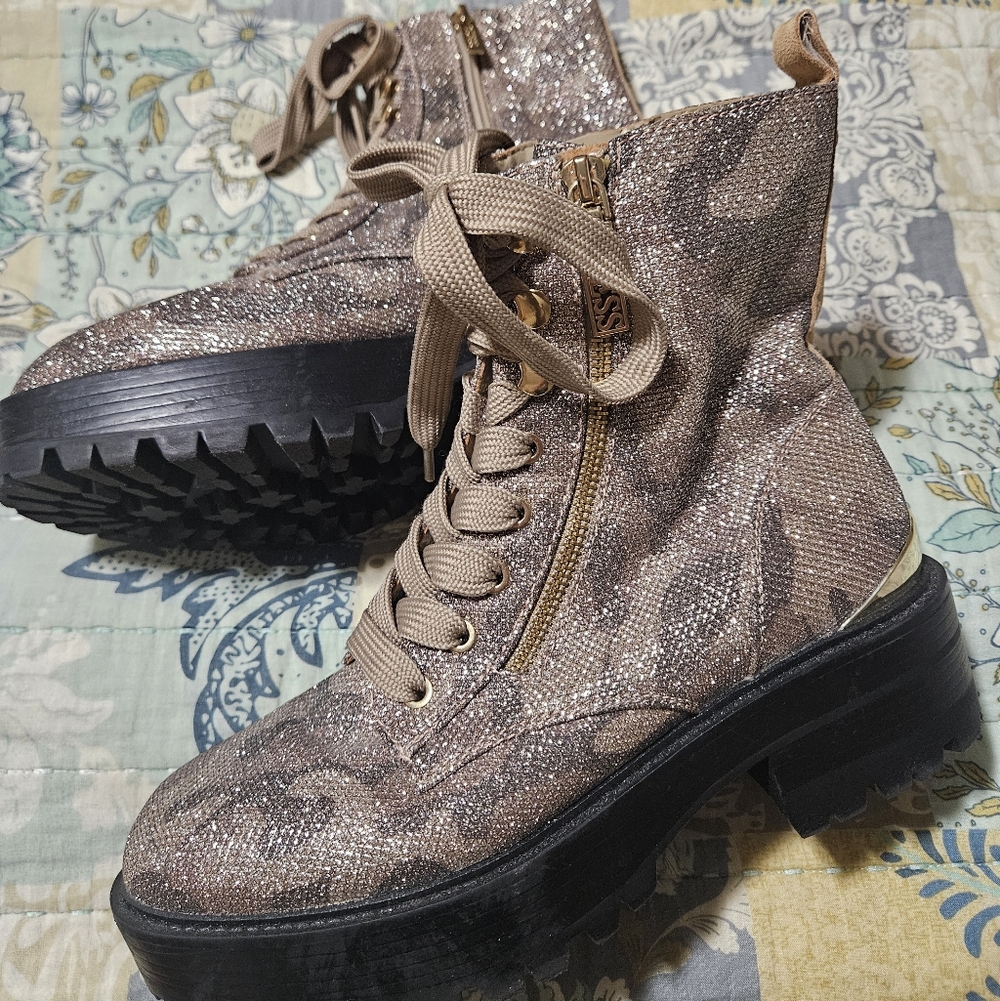 Guess Sparkly Camo Combat Boots